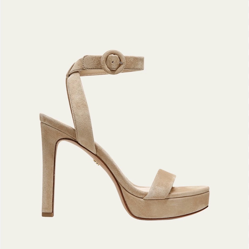 Veronica Beard Darcelle Suede Platform Ankle-Wrap Heeled Sandals Size 7.5